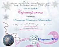 Сертификат за участие во всероссийском интернет – конкурсе мастер-классов «Зимнее очарование», 2013 г.